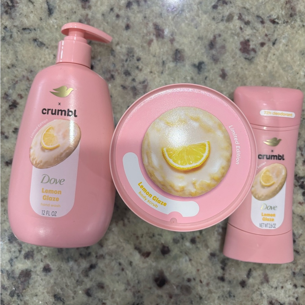 Crumbl x Dove bundle of 3 - hand soap,body scrub and deodorant Brand new Lemon - Picture 1 of 3